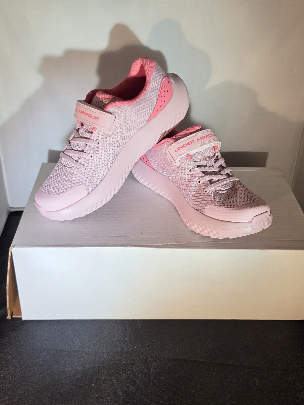 Under Armour Kids Pink Mesh Sneakers with Hook-and-Loop Strap